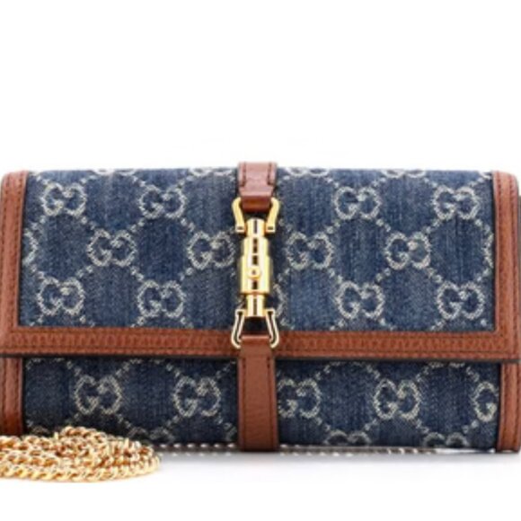 Gucci Denim Leather Crossover gold chain with piston closure - Picture 1 of 6